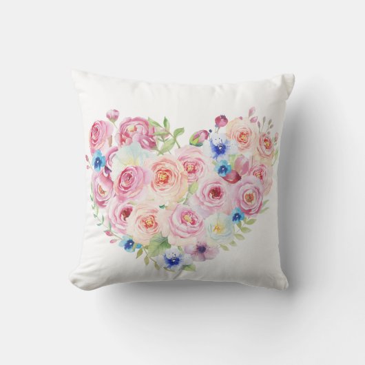 Aquarelle Floral Coeur Lancer Coussin (Recto)