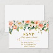 Aquarelle Floral Coral Or Mariage RSVP (Devant / Derrière)