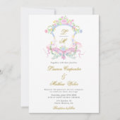 Aquarelle Floral Crest Faire-part de mariage (Devant)