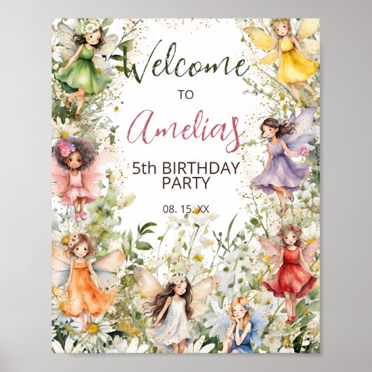 Aquarelle Floral Cute Fairies Affiche de bienvenue (Devant)