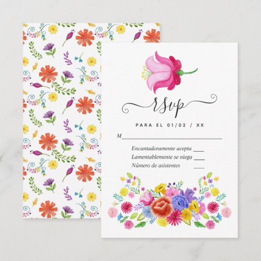 Aquarelle Floral Espagne Fiesta Wedding Carte RSVP (Devant / Derrière)