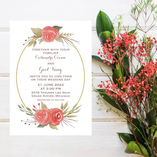 Aquarelle Floral Faire-part de mariage rouge