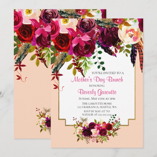 Aquarelle Floral Fête des Mères Brunch Invitation (Devant / Derrière)