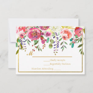 Aquarelle Floral Fleurs Moderne Or Mariage RSVP