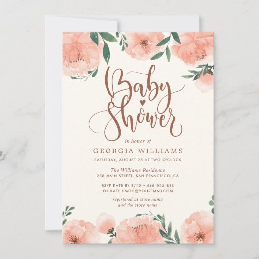 Aquarelle Floral Girl Baby shower Invitation (Devant)