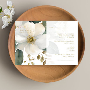 Aquarelle Floral Gold Foliage Mariage Carte RSVP