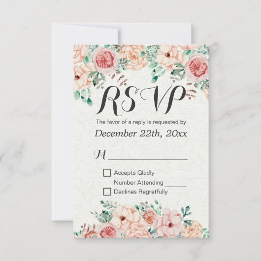 Aquarelle Floral & Gold Script Wedding Réponse RSV (Devant)