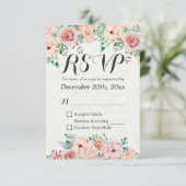 Aquarelle Floral & Gold Script Wedding Réponse RSV (Debout devant)