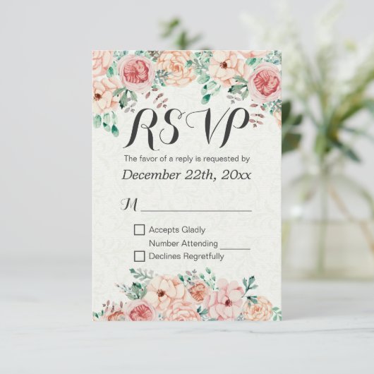 Aquarelle Floral & Gold Script Wedding Réponse RSV (Debout devant)