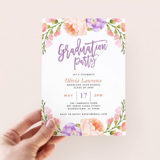 Aquarelle Floral Graduation Party Invitation