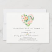 Aquarelle Floral Heart Baby shower Invitation (Devant)