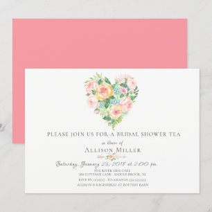 Aquarelle Floral Heart Bridal Show Invitation