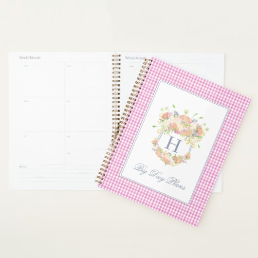 Aquarelle Floral Jardin Crest Rose En vichy (Devant avec enveloppe)