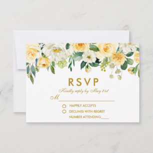 Aquarelle Floral Jaune Or Blanc Mariage RSVP