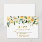 Aquarelle Floral Jaune Or Blanc Mariage RSVP (Devant / Derrière)