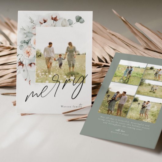 Aquarelle Floral Joyeux Carte photo de Noël