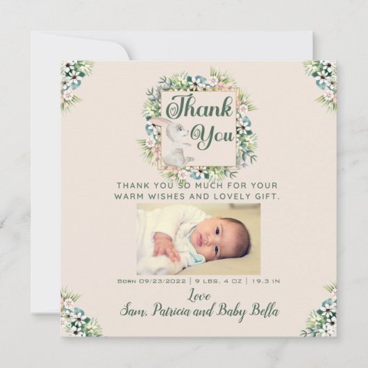 Aquarelle Floral Merci Baby Carte Cadeau (Devant)