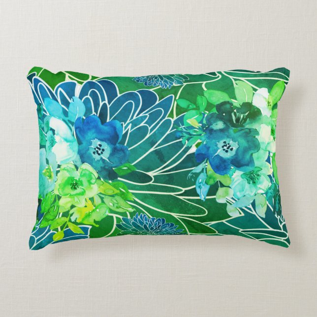 Aquarelle Floral Mix Blues Intérieur Coussin extér (Devant)