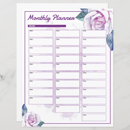 Aquarelle Floral Mois Modèle (Devant / Derrière)