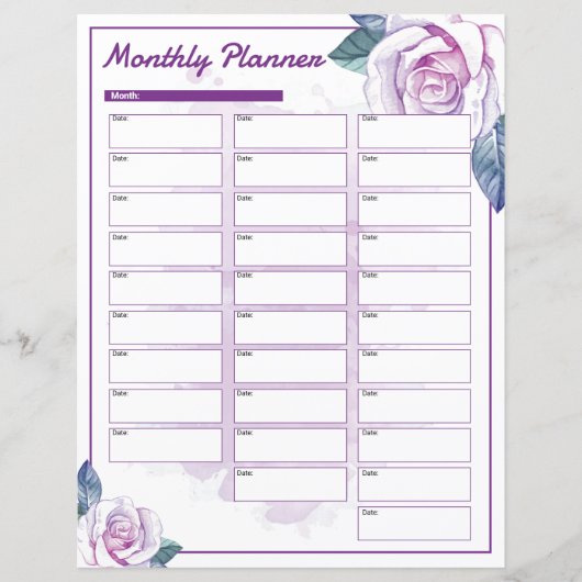 Aquarelle Floral Mois Modèle (Devant)