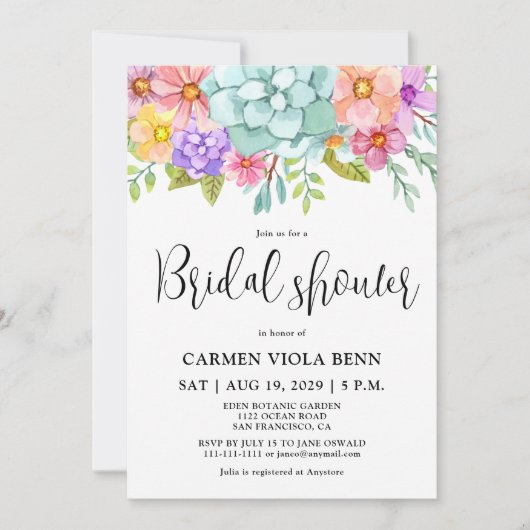 Aquarelle Floral Nuptiale Invitation (Devant)
