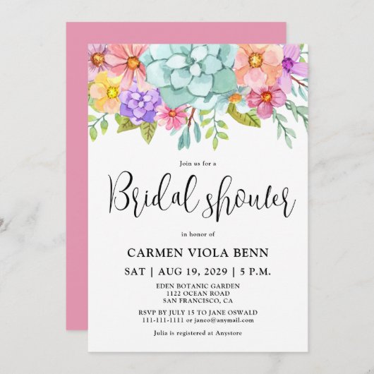 Aquarelle Floral Nuptiale Invitation (Devant / Derrière)