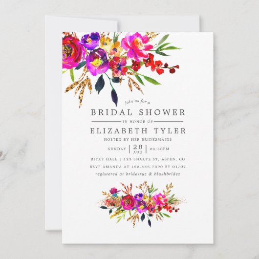 Aquarelle Floral Nuptiale Invitation (Devant)