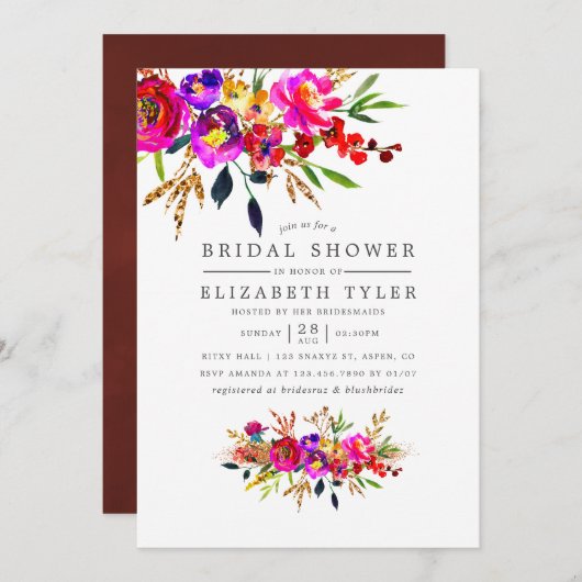 Aquarelle Floral Nuptiale Invitation (Devant / Derrière)