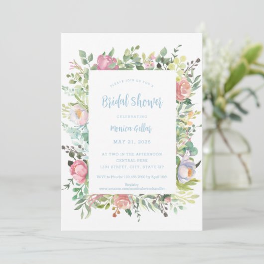 Aquarelle Floral Nuptiale Invitation (Debout devant)