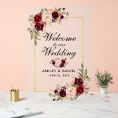 Aquarelle Floral or Bourgogne Mariage Bienvenue (Mariage)