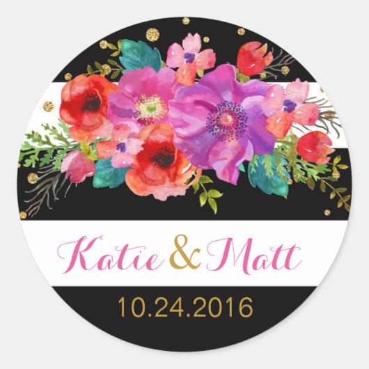 Aquarelle Floral Parties scintillant or Étiquette (Devant)