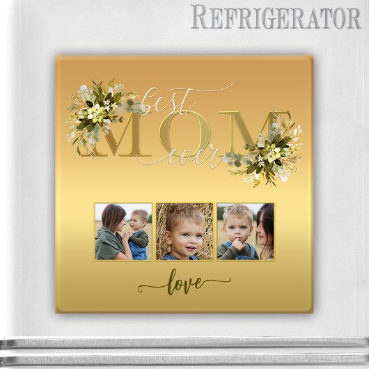 Aquarelle Floral Photo Collage Maman Magnet