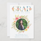 Aquarelle Floral Photo Graduation Faire-part (Devant)