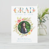 Aquarelle Floral Photo Graduation Faire-part (Debout devant)