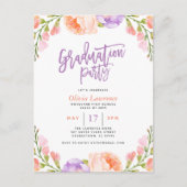 Aquarelle Floral Photo Graduation Party Invitation (Devant)