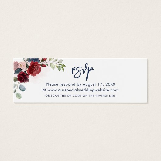 Aquarelle Floral QR Code Script Mariage Carte RSVP (Devant)