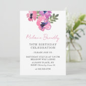 Aquarelle Floral rose 70e anniversaire Invitation  (Debout devant)