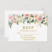 Aquarelle Floral Rose Blanc Or Mariage RSVP (Devant / Derrière)