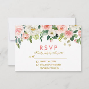 Aquarelle Floral Rose Blanc Or RSVP Mariage P
