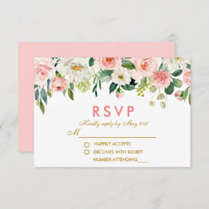 Aquarelle Floral Rose Blanc Or RSVP Mariage Pk
