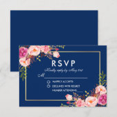 Aquarelle Floral Rose Blush Bleu Mariage RSVP (Devant / Derrière)