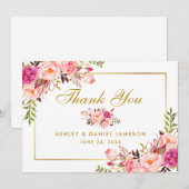 Aquarelle Floral Rose Blush Gold Mariage Merci (Devant / Derrière)