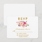 Aquarelle Floral Rose Blush Gold Wedding RSVP (Devant / Derrière)