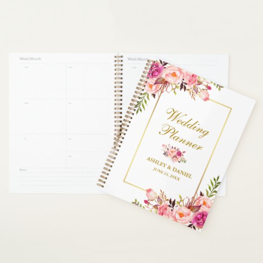 Aquarelle Floral Rose Blush Mariage or (Devant avec enveloppe)