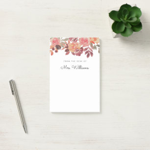 Aquarelle Floral rose enseignant Post-It Note