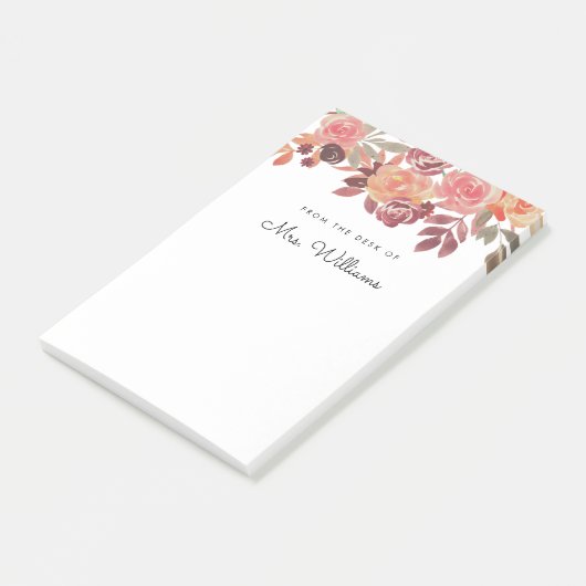 Aquarelle Floral rose enseignant Post-It Note (Incliné)
