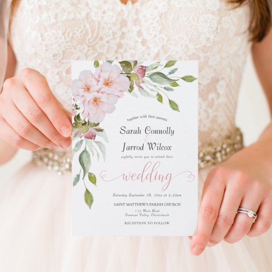 Aquarelle Floral rose Faire-part de mariage