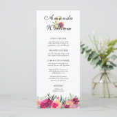 Aquarelle Floral rose Mariage Menu (Debout devant)