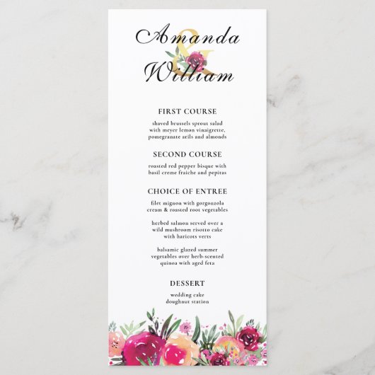 Aquarelle Floral rose Mariage Menu (Devant)