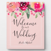 Aquarelle Floral rose Mariage Plaque de bienvenue (Devant)